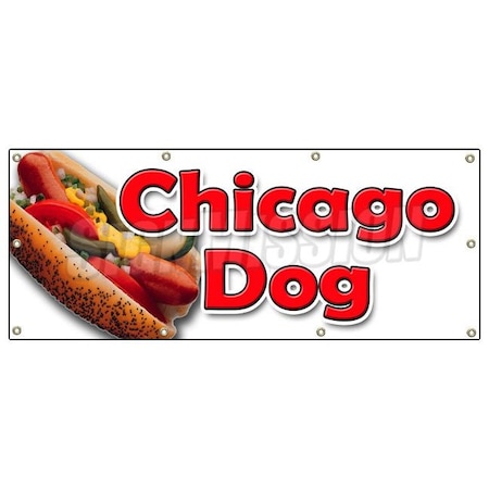 Signmission CHICAGO DOG BANNER SIGN all beef chicago red poppy seen bun tomato dill B-96 Chicago Dog